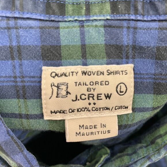 J. Crew Button Down Shirt Mens Large Plaid Green Blue Long Sleeved Black Watch - Picture 12 of 16